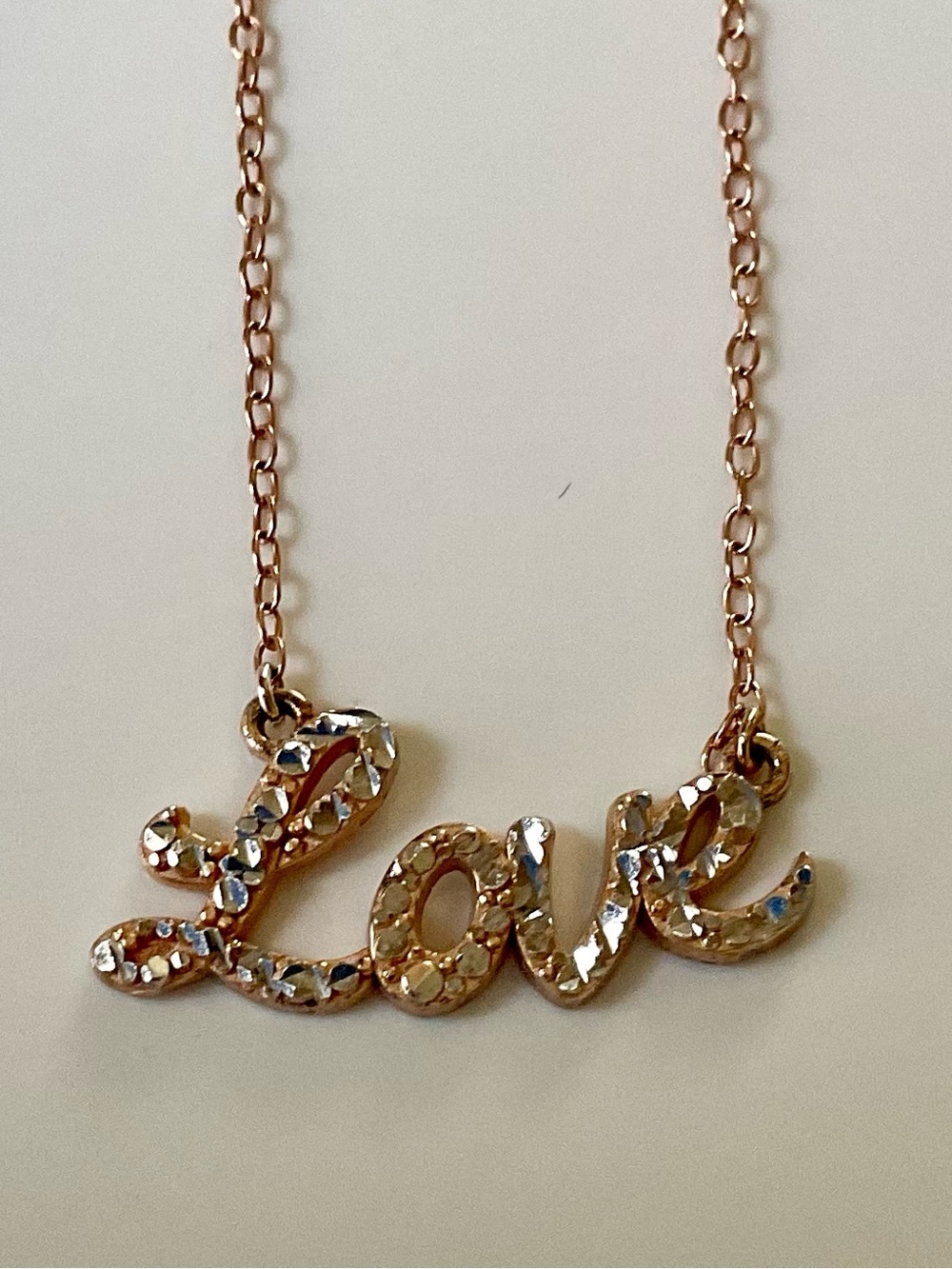 JCM Love Script Rose Gold Necklace with Crystal Accents 925